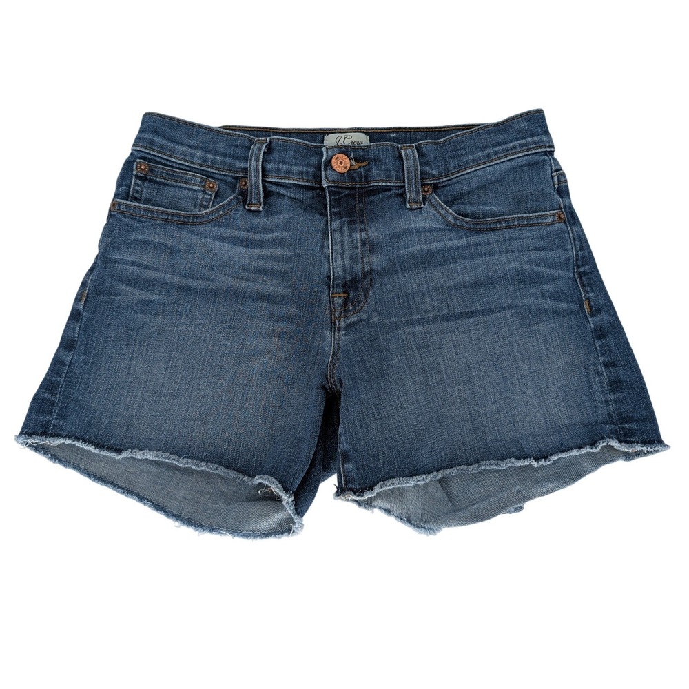 J.Crew Denim Shorts Women 26 Blue Raw Hem Mid Rise Stretch Cutoff Boho Festival